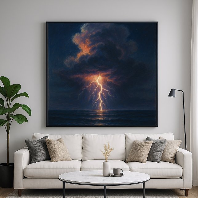 Affiche Tempête nocturne éclair - Paysage marin peinture p (Créateur téléchargé)