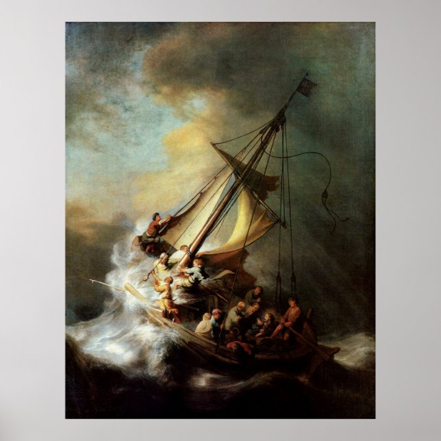 Affiche Tempête sur la mer de Galilée toile Imprimer (Devant)