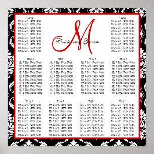 Affiche Template Wedding Seating Chart Damask Red