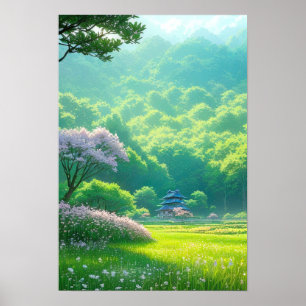 Affiche Temple au milieu des arbres