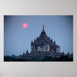 Affiche Temple bouddhiste au coucher du soleil