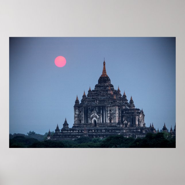 Affiche Temple bouddhiste au coucher du soleil (Devant)