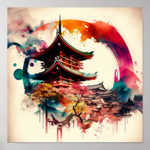 Affiche Temple Coloré Japon