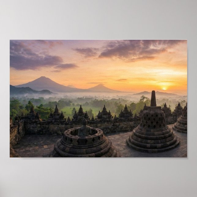 Affiche Temple de Borobudur Java Indonésie Lever de soleil (Devant)