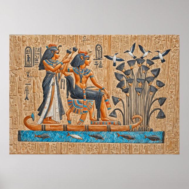 Affiche Temple de Hatshepsut, Bateaux pharaoniques (Devant)