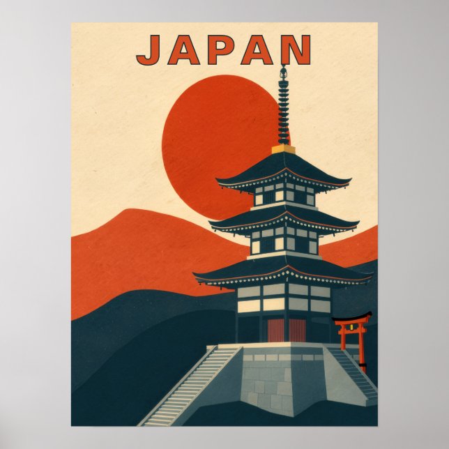 Affiche Temple de pagode japonais Art de voyage (Devant)