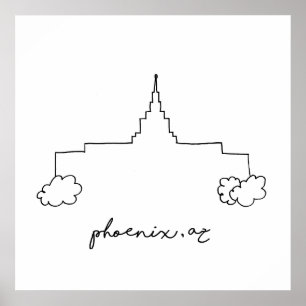 Affiche temple de phoenix arizona croquis simple moderne