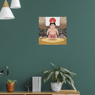 Affiche Temple de sumo dans le drapeau japonais dohy