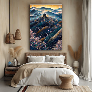 Affiche Temple des Cerisiers en Fleurs dans le Style Point