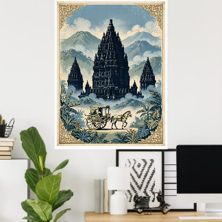 Affiche Temple hindou vintage de Prambanan Java Indonésie