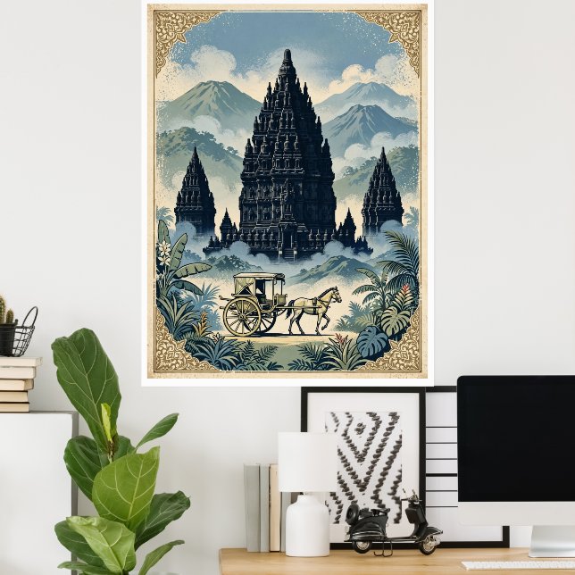 Affiche Temple hindou vintage de Prambanan Java Indonésie (Bureau à domicile)