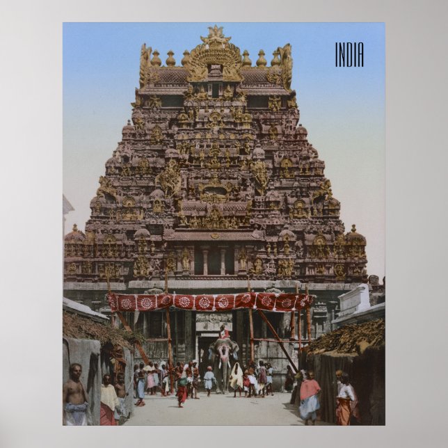 Affiche Temple hindouiste à Madurai, Inde (1890) (Devant)