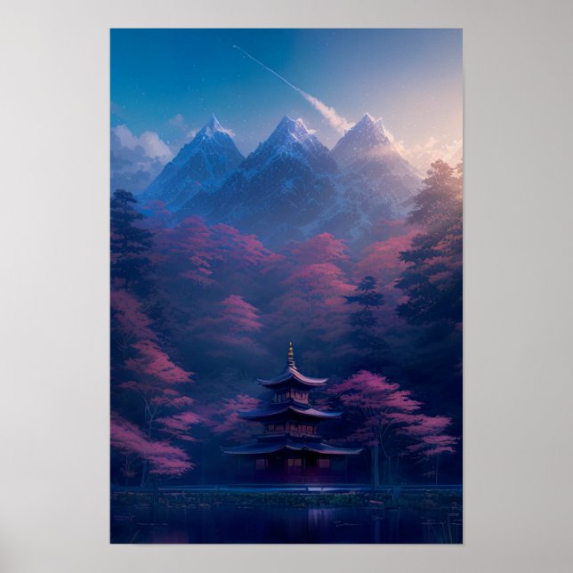 Affiche Temple japonais au bord du lac (Devant)