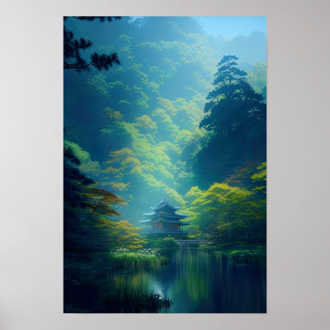 Affiche Temple japonais au coeur de la forêt (Devant)