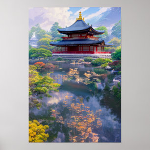 Affiche Temple japonais, Beau Jardin