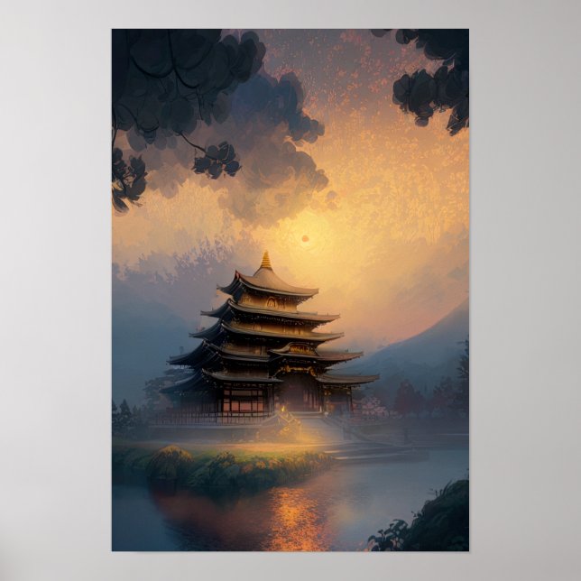 Affiche Temple japonais dans la lumière du soir (Devant)