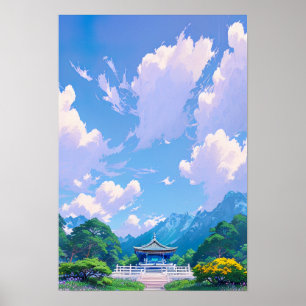Affiche Temple japonais sous ciel d'été
