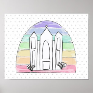 Affiche Temple LDS Salt Lake City coucher de soleil arc-en