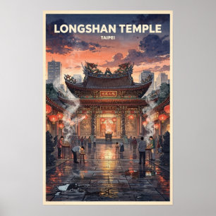 Affiche Temple Longshan Taipei Voyage Rétro