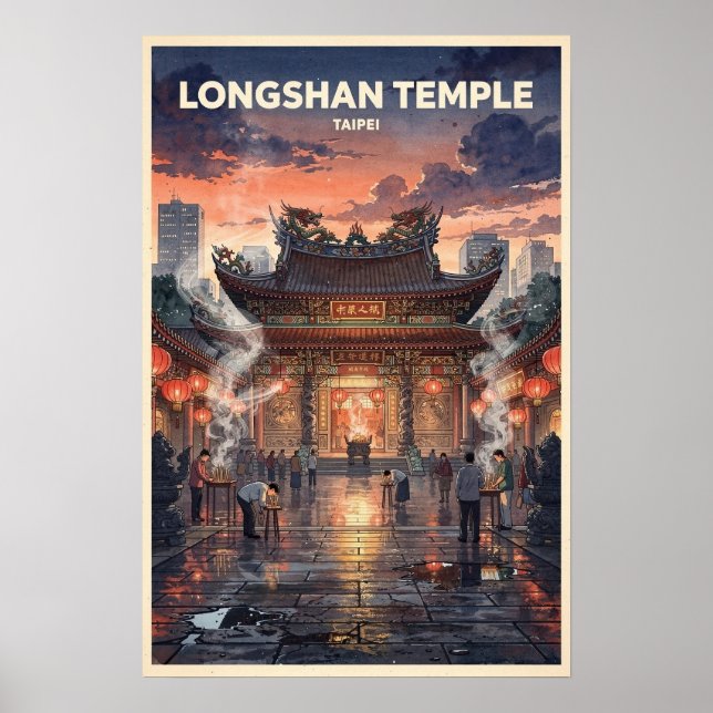 Affiche Temple Longshan Taipei Voyage Rétro (Devant)