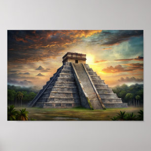 Affiche Temple maya de Chichen Itza au Mexique Coucher de