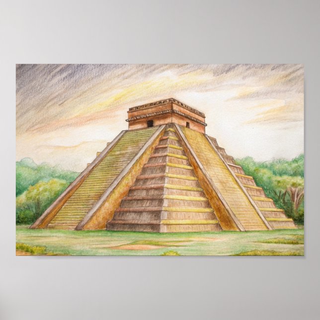 Affiche Temple maya de Chichen Itza au Mexique dessin (Devant)