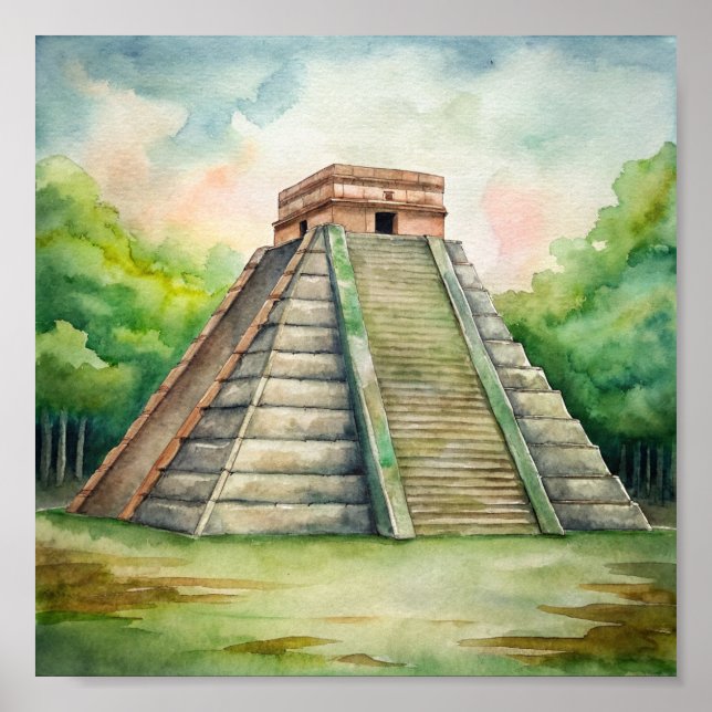 Affiche Temple maya de Chichen Itza au Mexique Peinture (Devant)