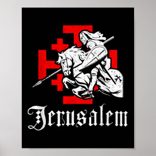 Affiche Temple Médiéval Chevalier Sur Cheval De Guerre Jér