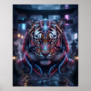 Affiche Temple Néon du Tigre Samouraï