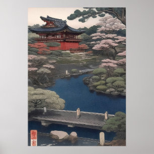 Affiche Temple on the river - Japan