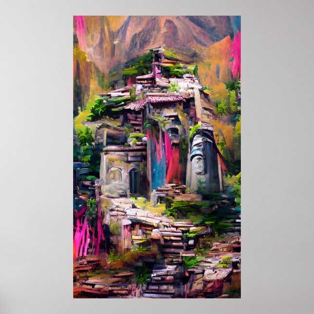 Affiche Temple - Peinture Abstraite colorée (Devant)