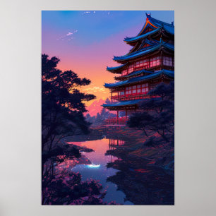 Affiche Temple Réflexions, Sanctuaire au bord du lac