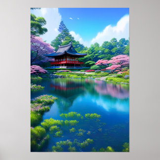 Affiche Temple traditionnel au bord du lac
