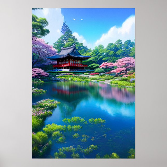 Affiche Temple traditionnel au bord du lac (Devant)