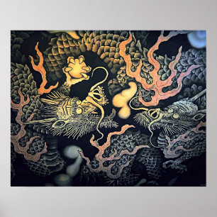 Affiche Temple Twin Dragons Japonais Est