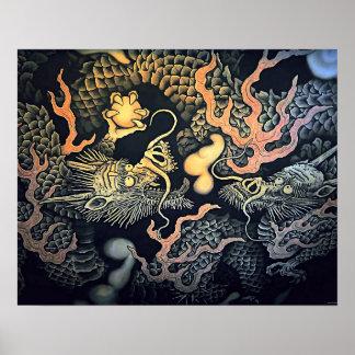 Affiche Temple Twin Dragons Japonais Est