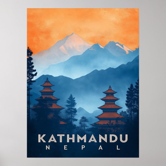 Affiche Temple vintage de Katmandou Népal (Devant)