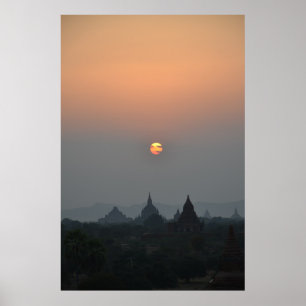 Affiche Temples antiques au coucher du soleil - Bagan, Mya