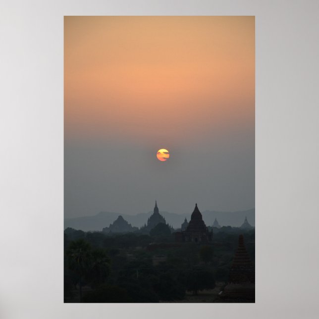 Affiche Temples antiques au coucher du soleil - Bagan, Mya (Devant)