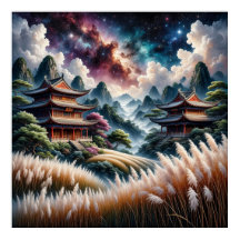 Temples d'Asie pittoresque contre un ciel étoilé