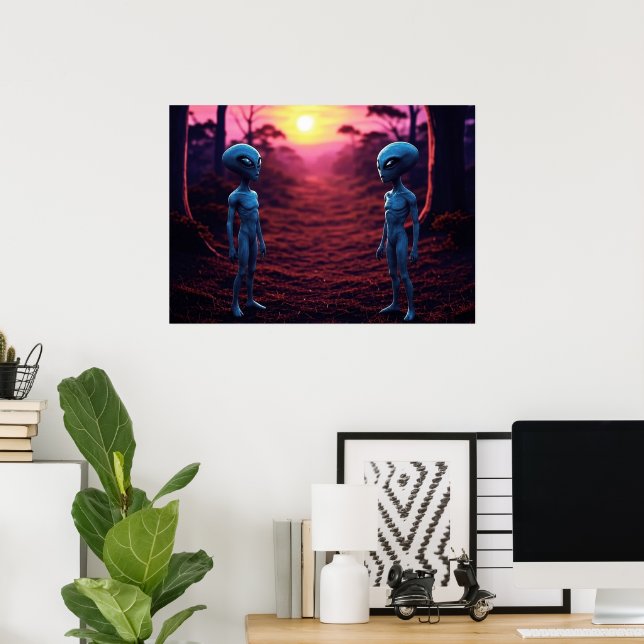 Affiche Temps pour les amis IA Alien Art (Bureau à domicile)