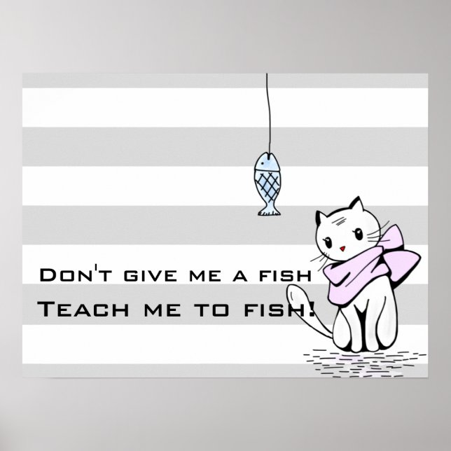Affiche Tempted White Cat & Fish (Devant)
