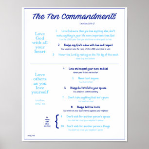 Affiche Ten Commandments for Kids--Navy/Lt. Blue w/ border