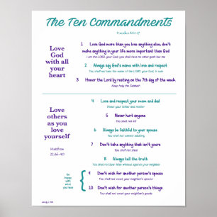Affiche Ten Commandments for Kids--Teal/Purple