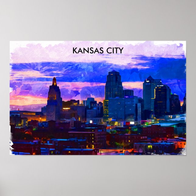 Affiche Tendance Kansas City Skyline Travel Aquarelle (Devant)
