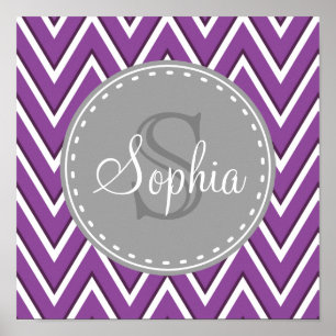 Affiche Tendance violet Chevron Motif gris Monogramme