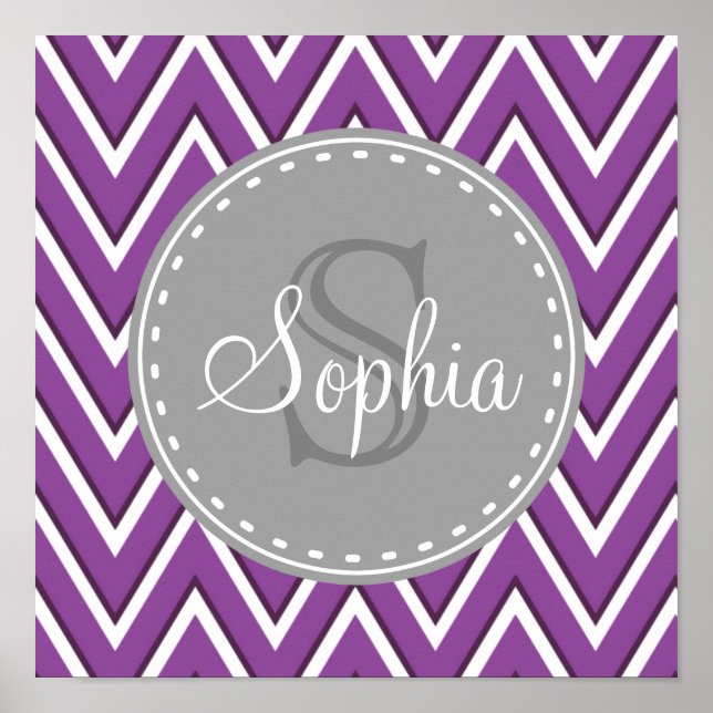 Affiche Tendance violet Chevron Motif gris Monogramme (Devant)