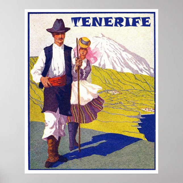 Affiche Tenerife, couple de villageois, Espagne, vintage (Devant)