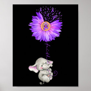 Affiche Teneur d'éléphant Violet Tournesol Fibromyalgie La