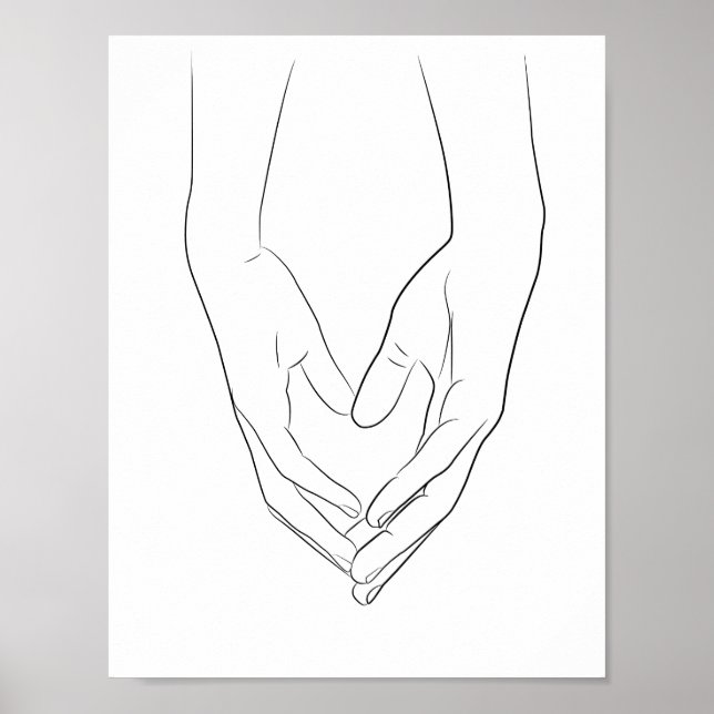 Affiche Tenir Les Mains Coeur Ligne Minimale Art Cute Simp (Devant)